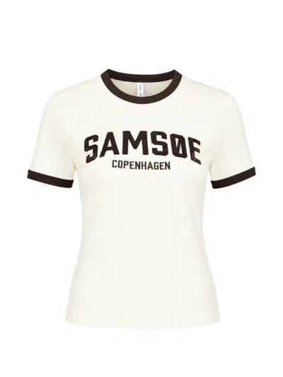 Samsoe & Samsoe Sabond Ss 15318 Logo-print Ringer T-shirt In White