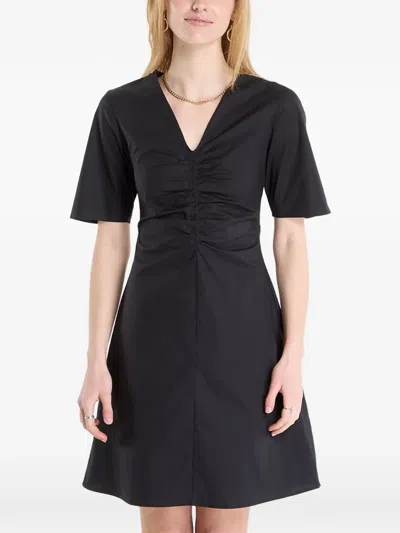 Samsoe & Samsoe Sabrooke Ruched V-neck Mini Dress In Black