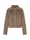 Samsoe & Samsoe Samsoe Samsoe Zip-front Cropped Jacket With Oversized Collar In Neutral