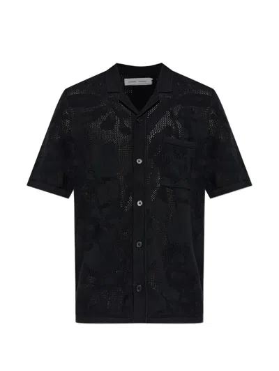 Samsoe & Samsoe Saconald Open-knit Shirt In Black