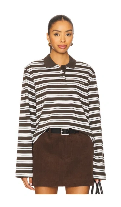 Samsoe & Samsoe Sadover Longsleeve Polo Top In Brown