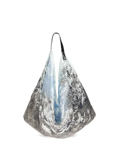 Samsoe & Samsoe Saelli Landscape-print Silk Shoulder Bag In Blue
