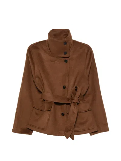 Samsoe & Samsoe Sagia Belted High-neck Jacket In Brown
