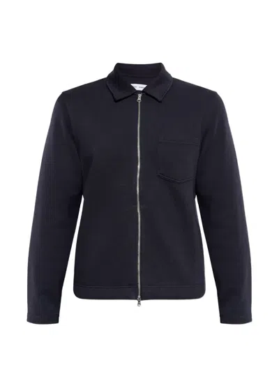 Samsoe & Samsoe Sahannes Zip-fastening Chest-pocket Sweatshirt In Blue