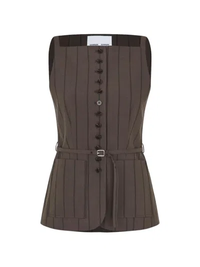 Samsoe & Samsoe Sahelly Pinstripe Belted Top In Green