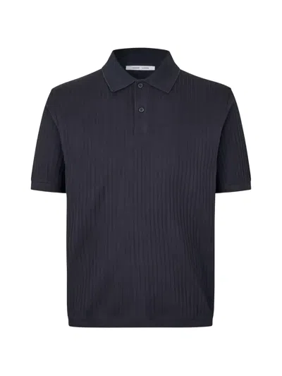 Samsoe & Samsoe Sajase Ribbed-knit Polo Shirt In 블루