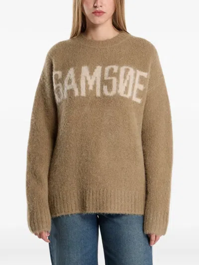 Samsoe & Samsoe Sajeanne Samsoe Logo-intarsia Knitted Sweater In Neutral