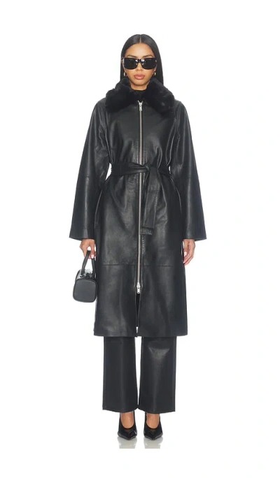 Samsoe & Samsoe Sajuniper Shearling Coat In Black