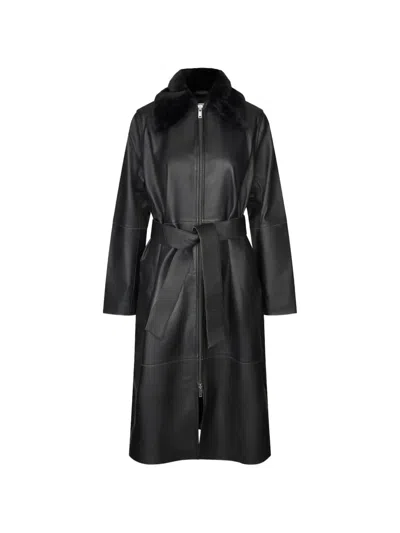 Samsoe & Samsoe Sajuniper Shearling-collar Coat In Black