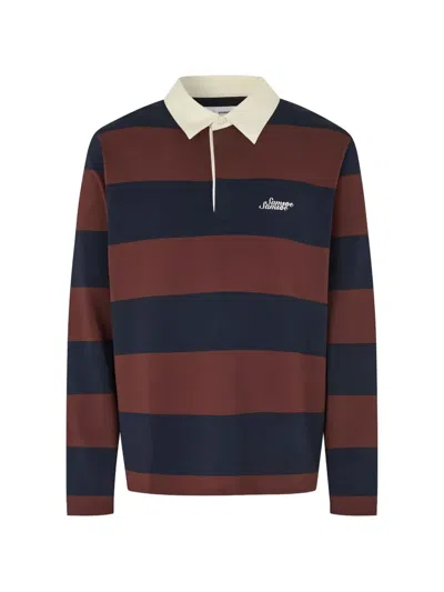 Samsoe & Samsoe Sakevin Striped Long-sleeve Polo Shirt In Brown