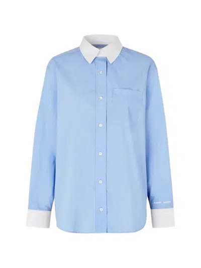 Samsoe & Samsoe Salova Contrast-collar Shirt In Blue