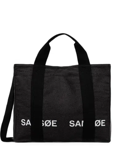 Samsoe & Samsoe Salucas Logo-print Canvas Tote Bag In Black