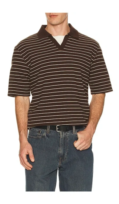 Samsoe & Samsoe Samac V-neck Polo In Coffee Brown Stripe