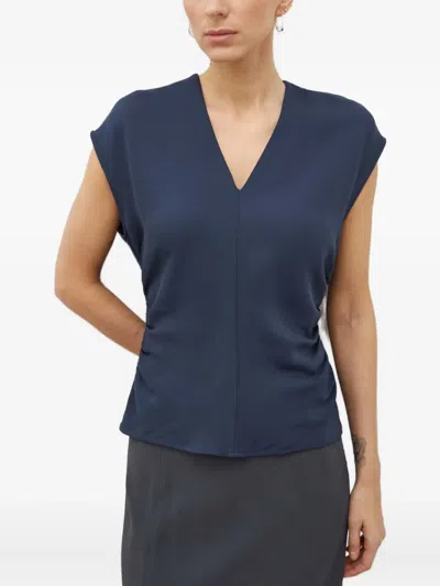 Samsoe & Samsoe Samailey V-neck Gathered Top In Blue