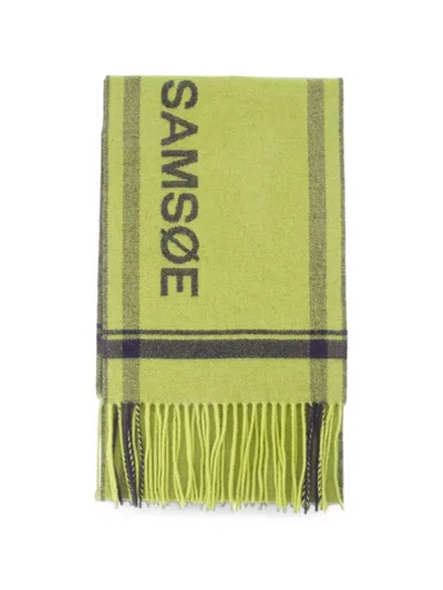 Samsoe & Samsoe Samelia Logo-print Scarf In Green