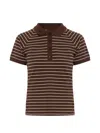 Samsoe & Samsoe Samia Striped Buttoned Polo Top In Brown
