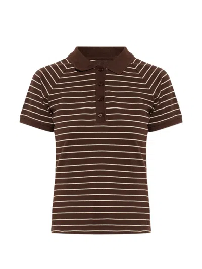 Samsoe & Samsoe Samia Striped Buttoned Polo Top In Brown
