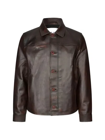 Samsoe & Samsoe Samilton Leather Jacket In 브라운