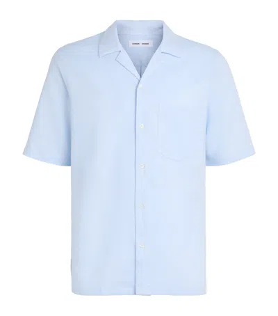 Samsoe & Samsoe Samsøe Samsøe Organic Cotton Jacquard Saoscar Shirt In Blue