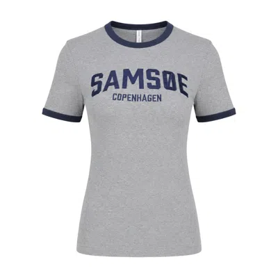 Samsoe & Samsoe Sabond Logo-print T-shirt In Gray