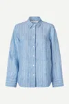 Samsoe & Samsoe Striped Linen Shirt In Blue