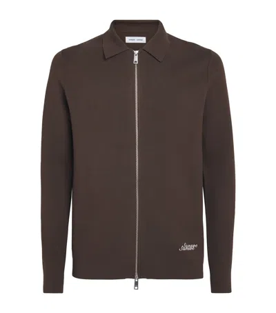 Samsoe & Samsoe Samsøe Samsøe Zip-up Samatt Polo Sweater In Brown