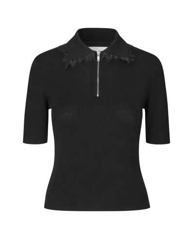 Samsoe & Samsoe Samsoe Samsoe Lace-trim Half-zip Knit Polo Top In Black