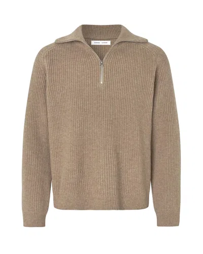 Samsoe & Samsoe Samsoe Samsoe Men's Ribbed Knit Half-zip Sweater In Brown