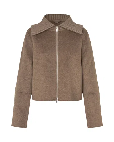Samsoe & Samsoe Samsoe Samsoe Zip-front Cropped Jacket With Oversized Collar In Gray