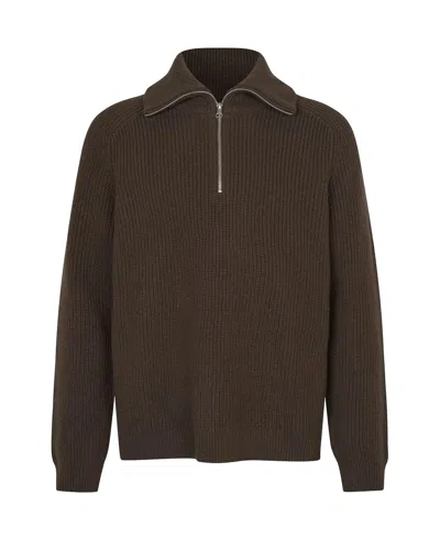 Samsoe & Samsoe Samsoe Samsoe Zip-neck Knit Sweater In Brown