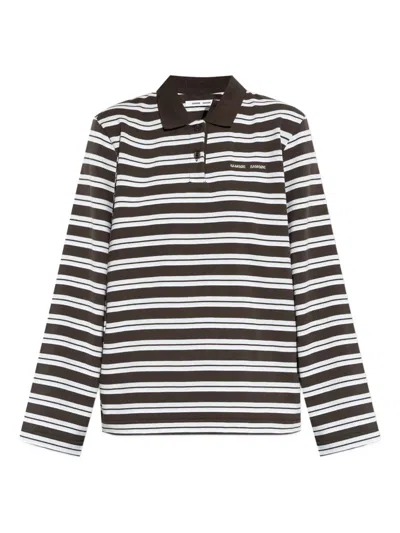 Samsoe & Samsoe Sandover Striped Long-sleeve Polo Shirt In Brown