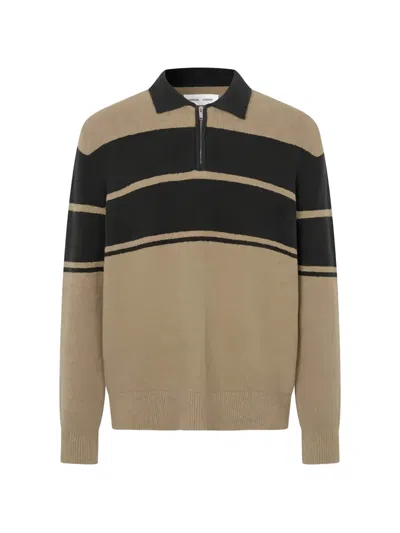 Samsoe & Samsoe Sanino Striped Half-zip Polo Shirt In 뉴트럴
