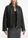 Samsoe & Samsoe Sanok Leather Zip-front Jacket In Black