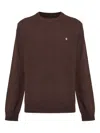 Samsoe & Samsoe Sapatrik Logo-embroidered Crew-neck Sweater In Brown