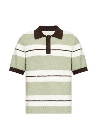 Samsoe & Samsoe Sapedro Striped Knit Polo Shirt In Green