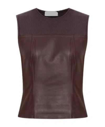 Samsoe & Samsoe Sapia Ribbed-detail Lambskin Top In Brown