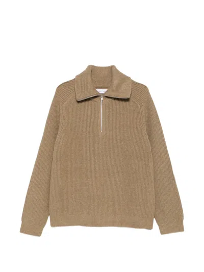 Samsoe & Samsoe Sarick Ribbed-knit Quarter-zip Sweater In Brown