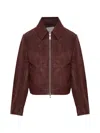 Samsoe & Samsoe Collared Long-sleeved Leather Jacket In Burgundy
