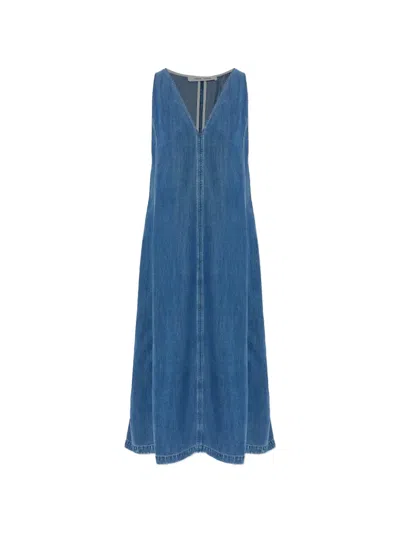 Samsoe & Samsoe Saskylar V-neck Sleeveless Denim Maxi Dress In Blue