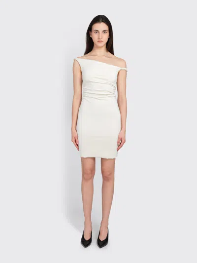 Samsoe & Samsoe Sasusanna Off-shoulder Ruched Mini Dress In White