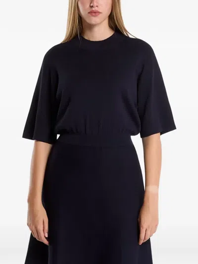 Samsoe & Samsoe Satatiana Knitted Short-sleeve Mini Dress In Blue