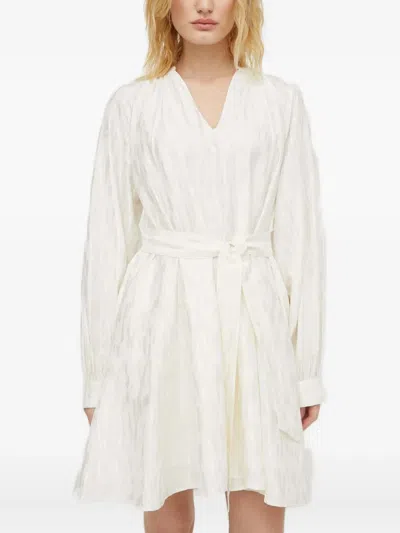 Samsoe & Samsoe Savera Tie-waist V-neck Mini Dress In White