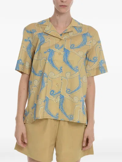 Samsoe & Samsoe Seahorse-print Short-sleeve Shirt In Neutral