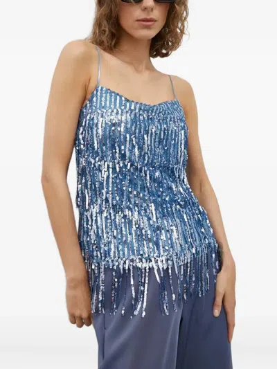 Samsoe & Samsoe Sequin Fringed Top In Blue