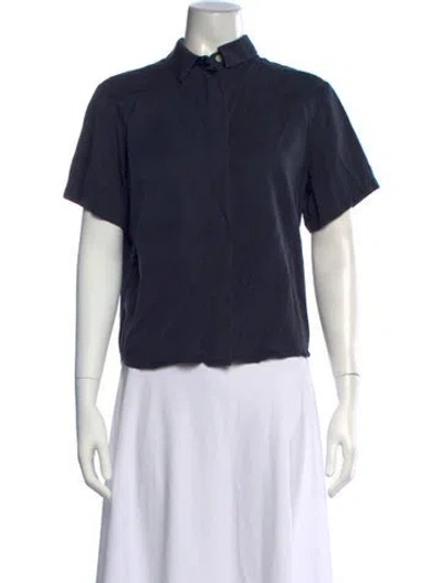 Pre-owned Samsoe & Samsoe Short Sleeve Button-up Top In Blue
