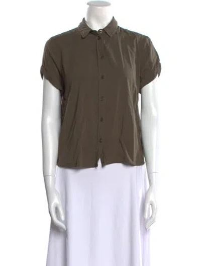 Pre-owned Samsoe & Samsoe Short Sleeve Button-up Top In Green