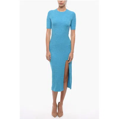 Samsoe & Samsoe Shorts Sleeve Hilde Bodycon Maxi Dress With Slit Frontal In Blue