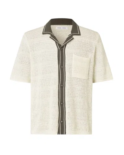 Samsoe & Samsoe Short-sleeved Knit Shirt With Button Closure And Textured Finish In Neutral