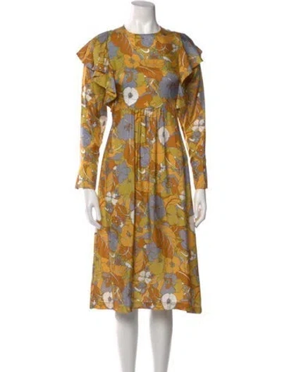 Pre-owned Samsoe & Samsoe Silk Midi Length Dress In Yellow