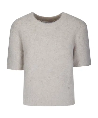 Samsoe & Samsoe Slightly Cropped Knit T-shirt In Khaki